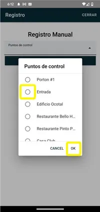 Registro de punto de control