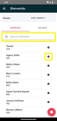 Lista de ingresos del día